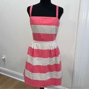 LOFT Coral Pink and White Striped Sleeveless Linen Dress Size 14